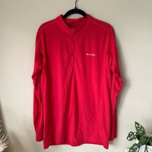 Columbia Light Weight Stretch Long Sleeve Half Zip Tee T-Shirt Top Red White